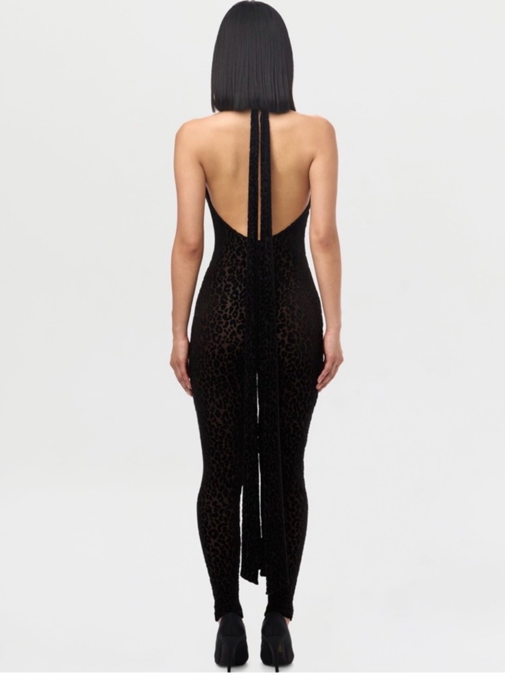 naked wardrobe Black Backless Leopard-Print Jumpsuit
